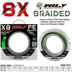Wily Pars 8 Kat İp Misina 150 mt Yeşil 0,14 mm