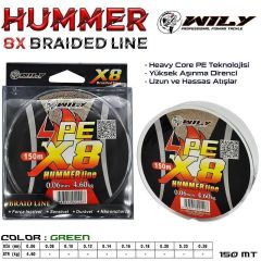 Wily Hummer 8 Kat İp Misina 150 mt Yeşil 0,23 mm