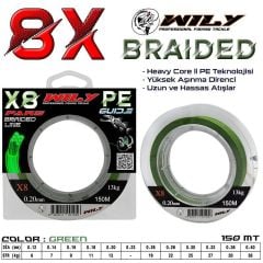 Wily Pars 8 Kat İp Misina 150 mt Yeşil 0,20 mm